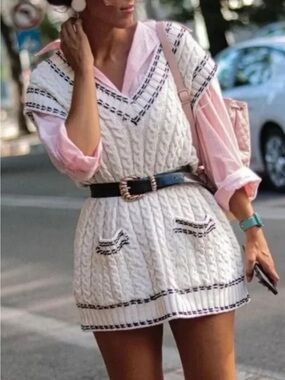 Zara Whip Stitch Cable Knit Sweater Vest Oversized
